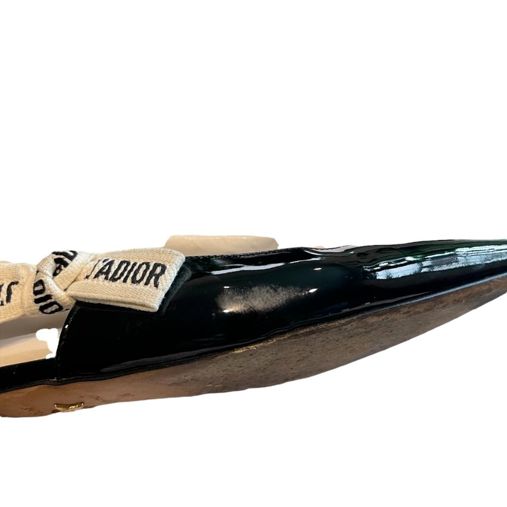 CHRISTIAN DIOR J'adior 100mm Black White Ribbon Patent Leather Slingback Flat 36 - Picture 7 of 11